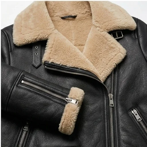 Women's Black Leather Shearling Moto Jacket - Image 5