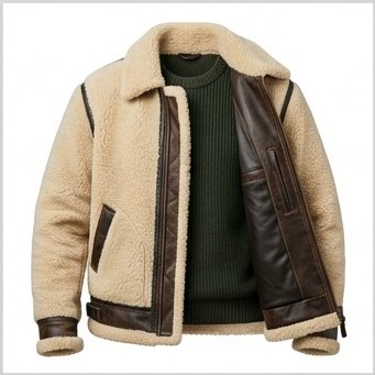 Men's Reversible Shearling & Brown Leather Jacket - Image 3