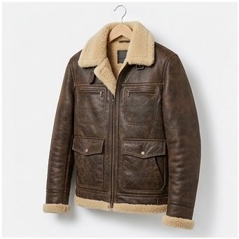 Men's Distressed Dark Brown Shearling Lined Leather Jacket - Image 4