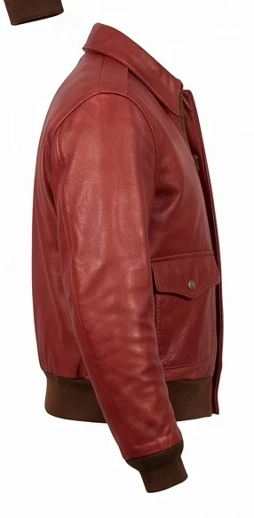 Women's Red Goatskin Leather Flight Jacket - Image 5