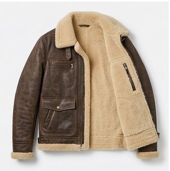 Men's Distressed Dark Brown Shearling Lined Leather Jacket - Image 2
