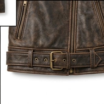 Women's Distressed Brown Shearling Collar Biker Jacket - Image 3