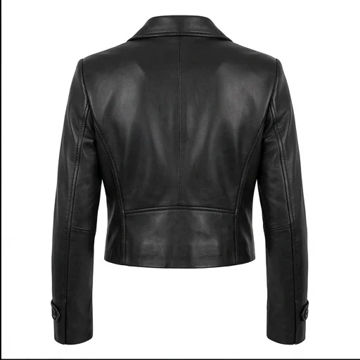 Women's Black Cropped Leather Blazer Jacket - Image 3
