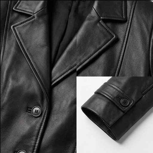 Women's Black Cropped Leather Blazer Jacket - Image 5