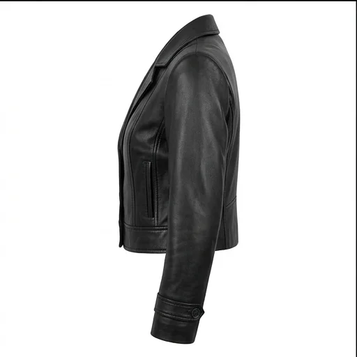Women's Black Cropped Leather Blazer Jacket - Image 4