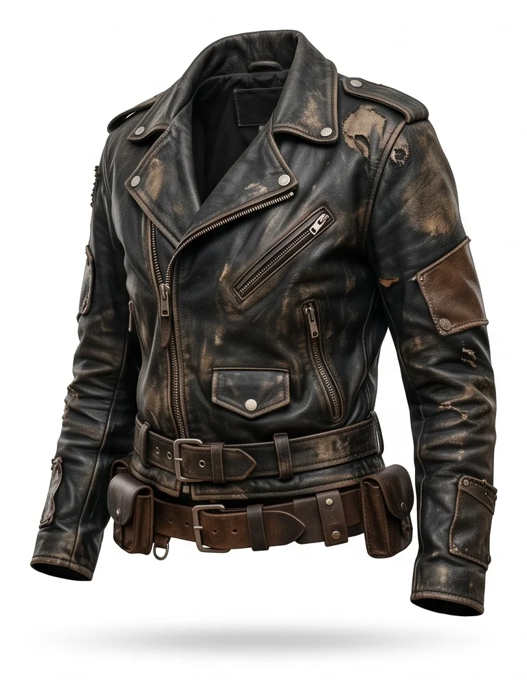 Mad Max Inspired Women’s Black Distressed Leather Motorcycle Jacket - Image 4