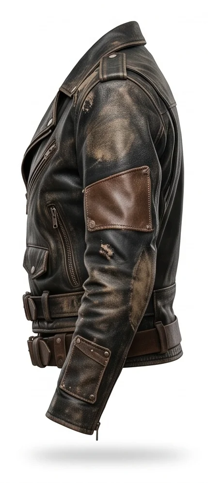 Mad Max Inspired Women’s Black Distressed Leather Motorcycle Jacket - Image 2
