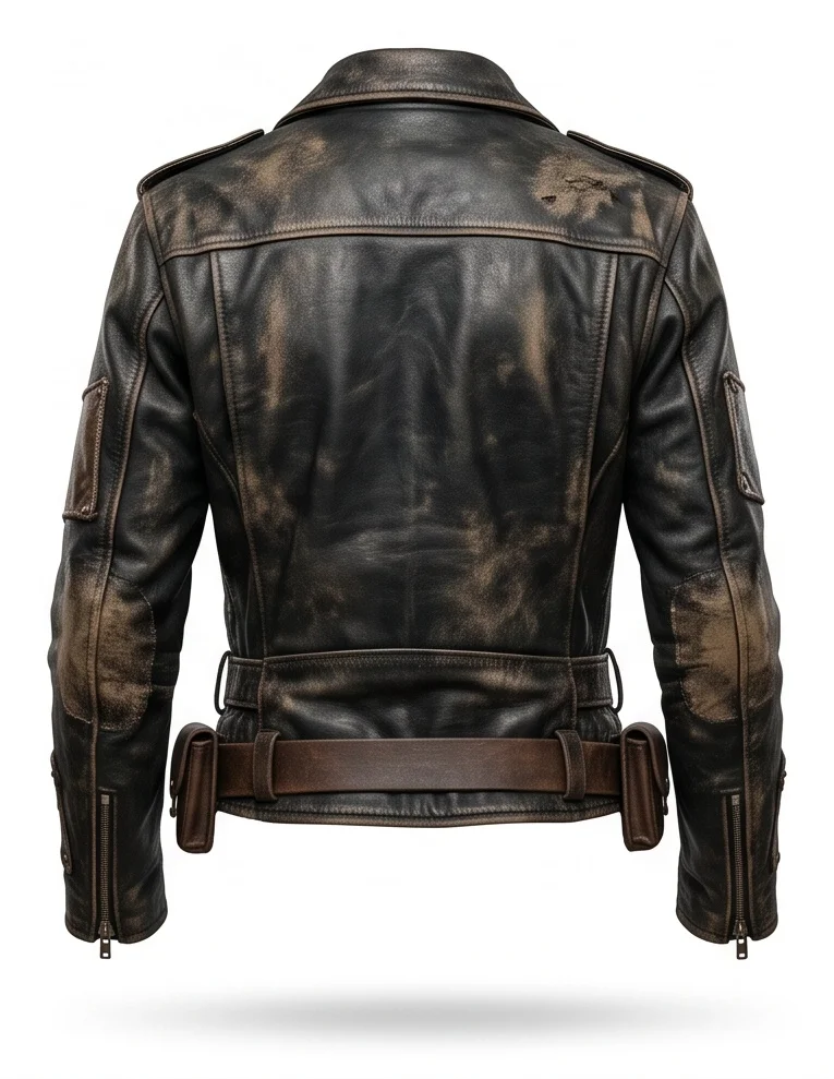 Mad Max Inspired Women’s Black Distressed Leather Motorcycle Jacket - Image 3
