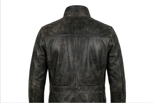 Men's Distressed Black Long Leather Trench Coat - Image 3