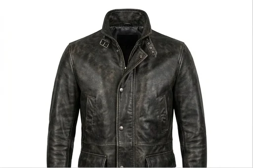 Men's Distressed Black Long Leather Trench Coat - Image 2
