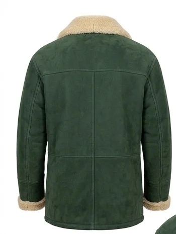 Men’s Forest Green Oversized Shearling Suede Coat - Image 2
