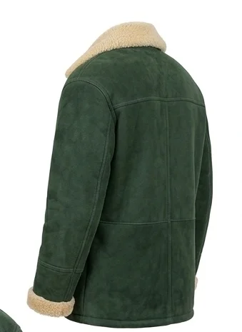 Men’s Forest Green Oversized Shearling Suede Coat - Image 3