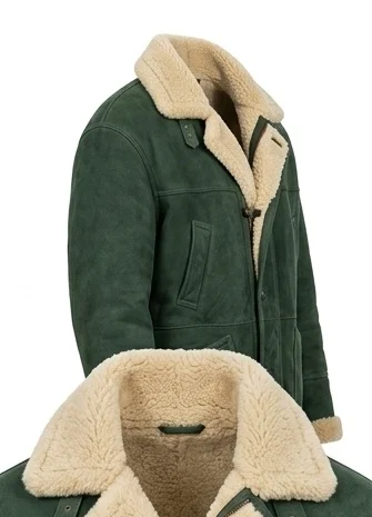 Men’s Forest Green Oversized Shearling Suede Coat - Image 5