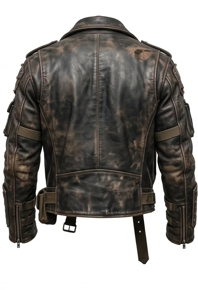 Men's Wasteland Survivor Distressed Leather Jacket - Image 6
