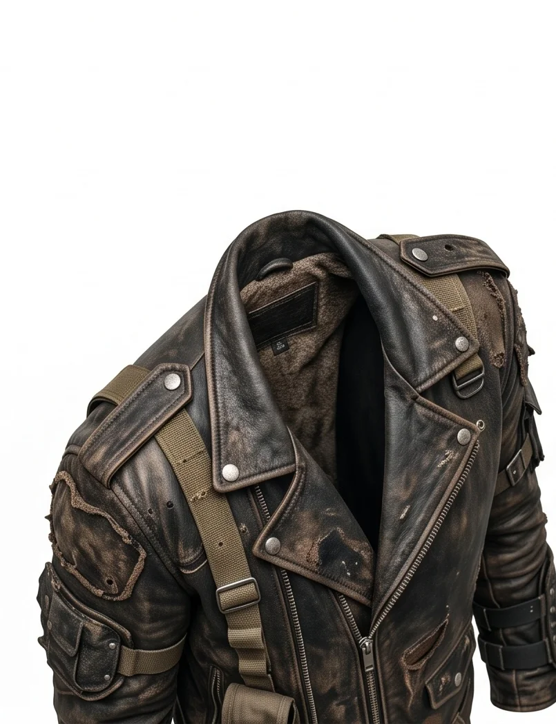 Men's Wasteland Survivor Distressed Leather Jacket - Image 3