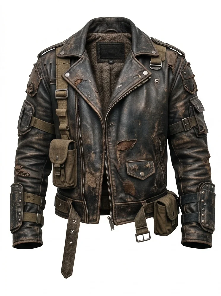 Men's Wasteland Survivor Distressed Leather Jacket - Image 7
