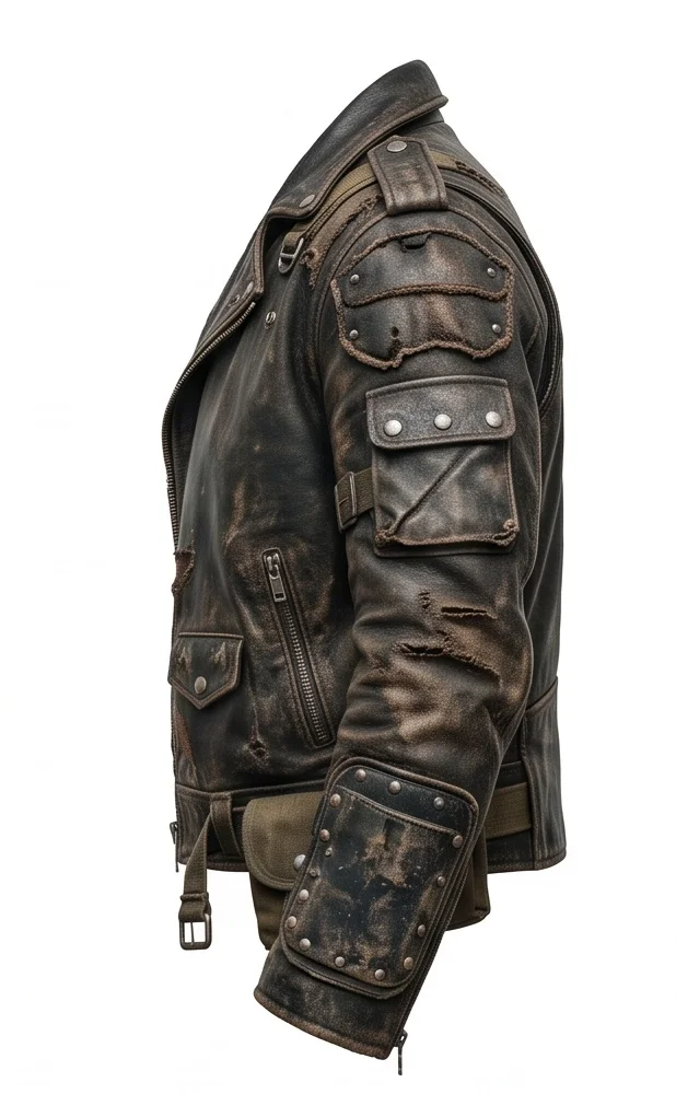 Men's Wasteland Survivor Distressed Leather Jacket - Image 5