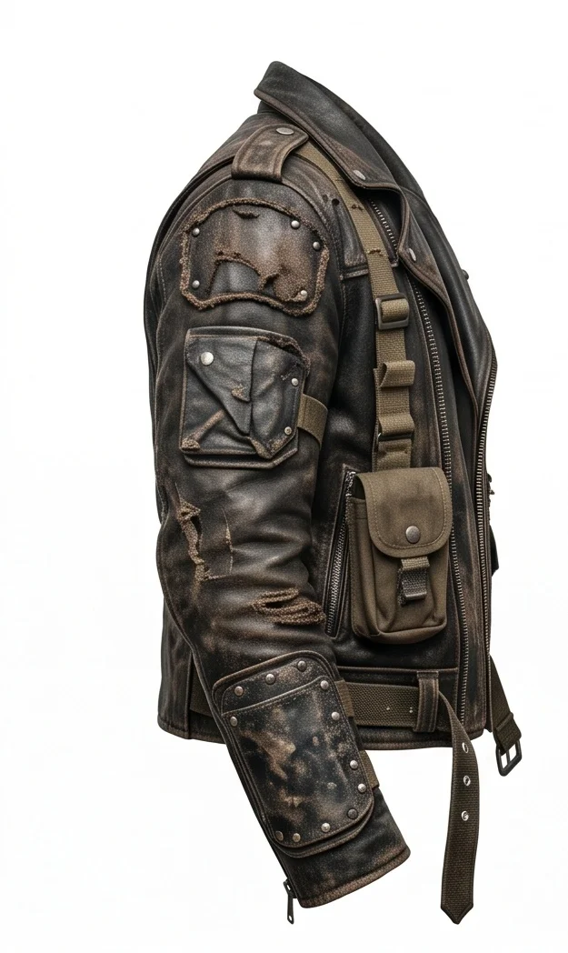 Men's Wasteland Survivor Distressed Leather Jacket - Image 4