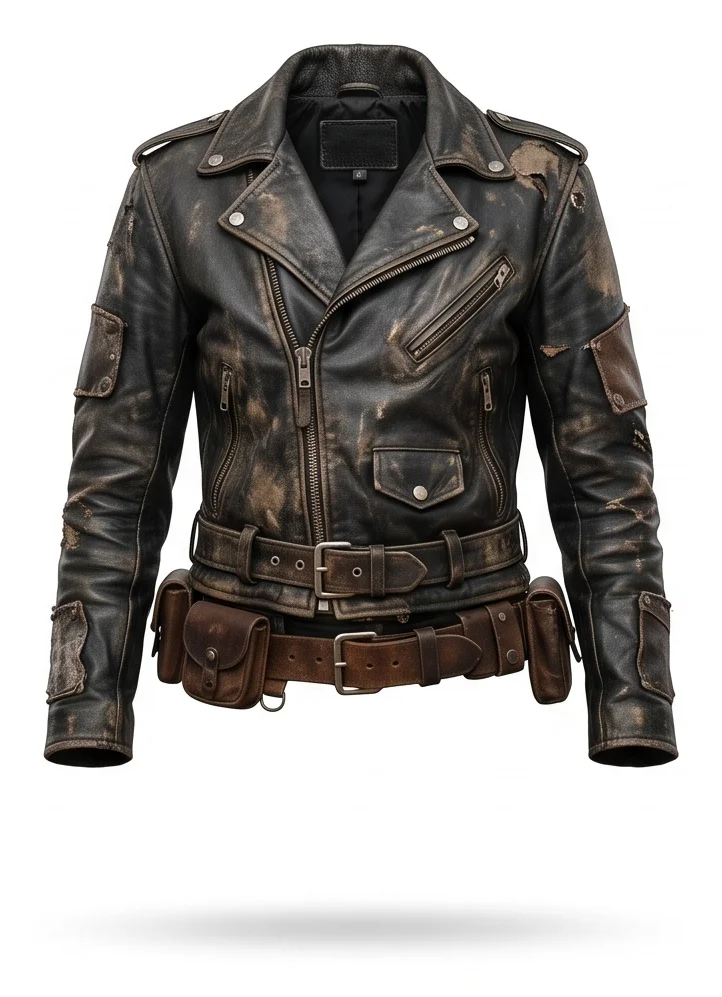 Mad Max Inspired Women’s Black Distressed Leather Motorcycle Jacket - Image 6