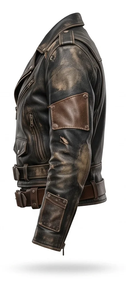 Mad Max Inspired Women’s Black Distressed Leather Motorcycle Jacket - Image 5