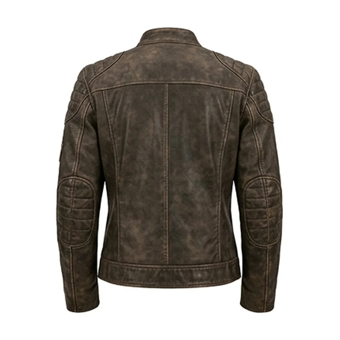 Men's Retro Racing Distressed Brown Leather Jacket - Image 3
