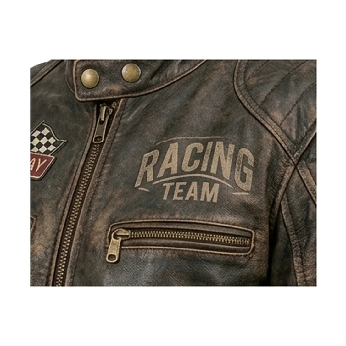 Men's Retro Racing Distressed Brown Leather Jacket - Image 6