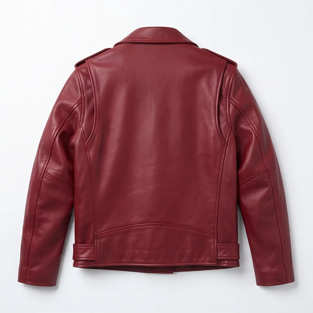 Eddie Munson Inspired Men's Burgundy Leather Biker Jacket - Image 3