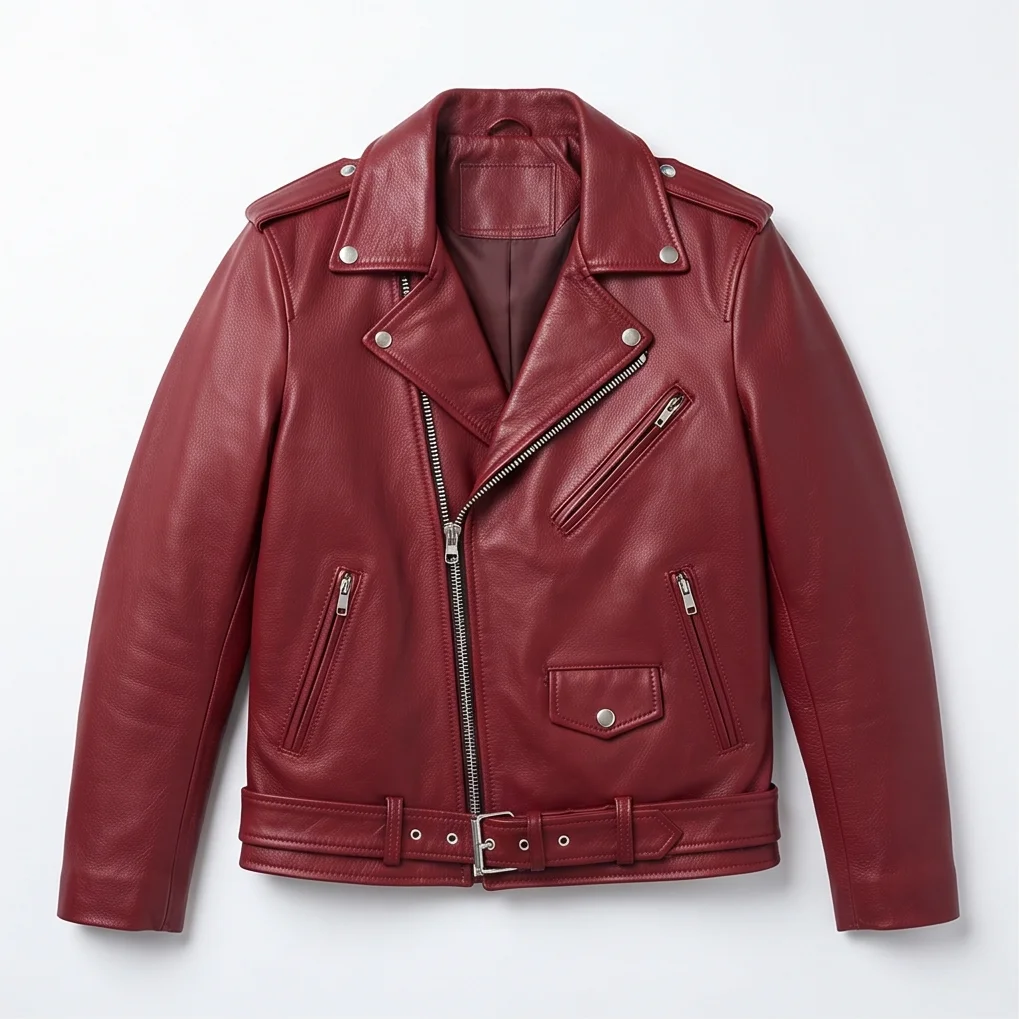 Eddie Munson Inspired Men's Burgundy Leather Biker Jacket - Image 2