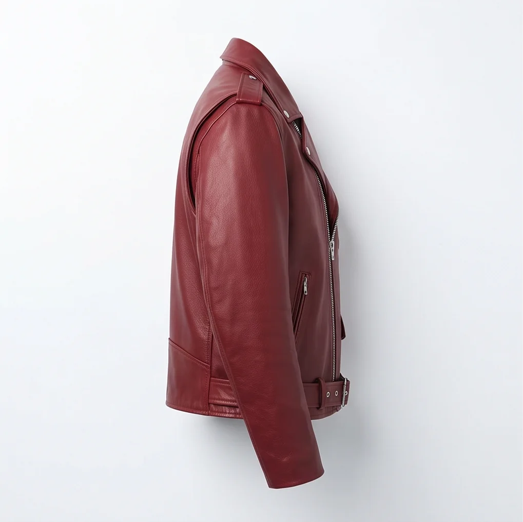 Eddie Munson Inspired Men's Burgundy Leather Biker Jacket - Image 4