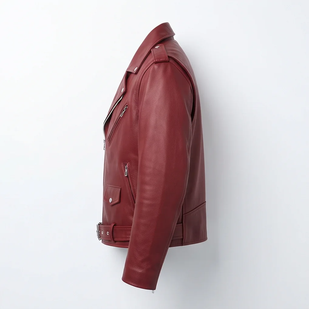 Eddie Munson Inspired Men's Burgundy Leather Biker Jacket - Image 5