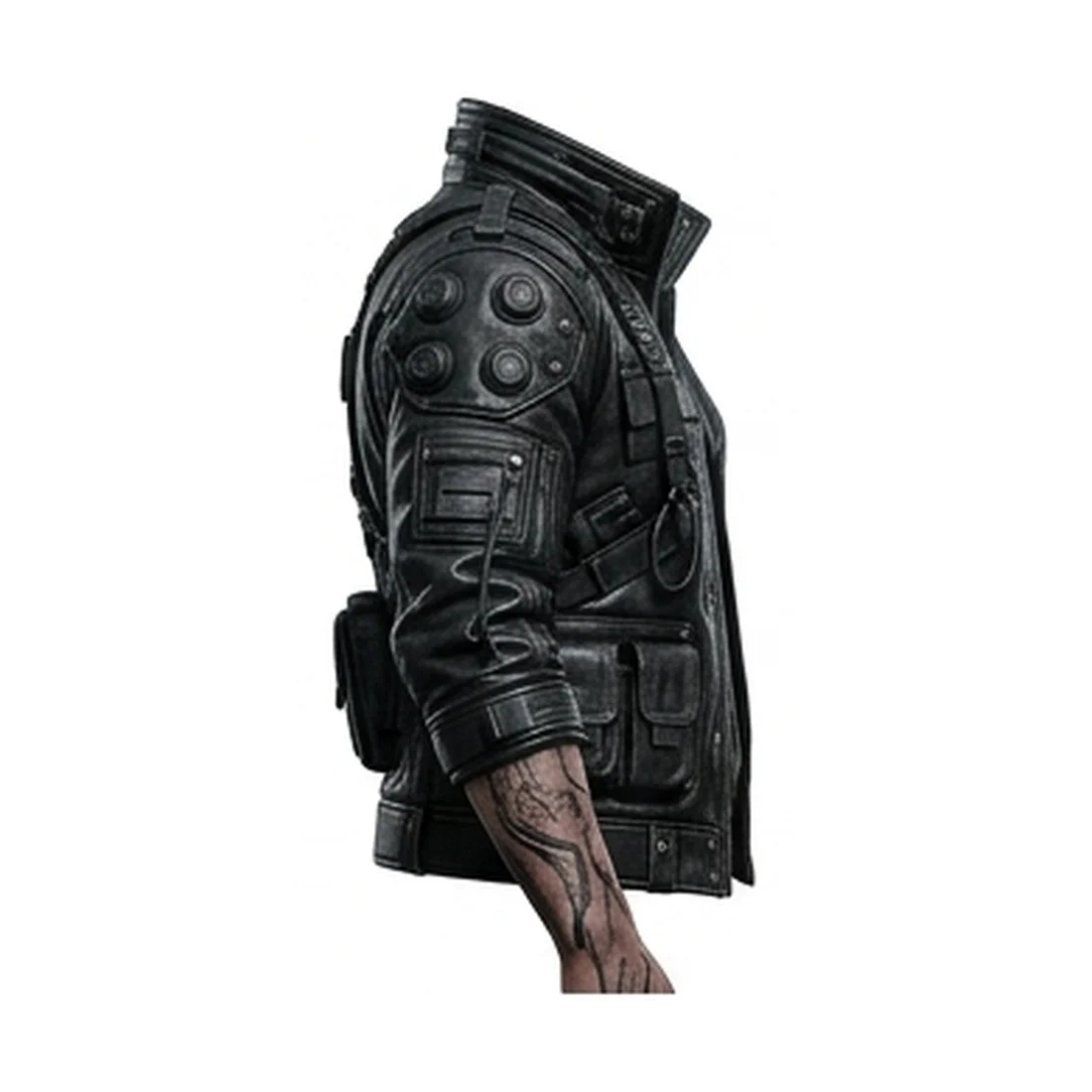 Cyberpunk Black Leather Tactical Jacket - Image 4