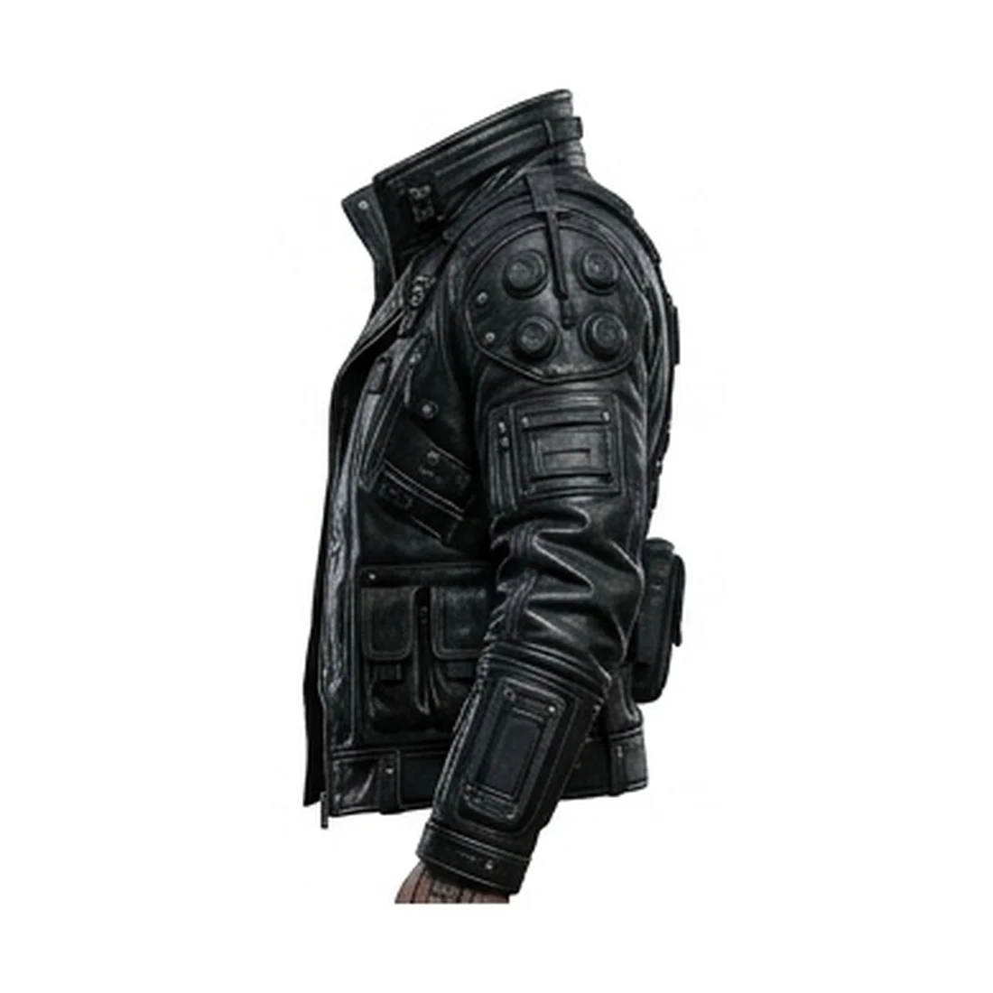 Cyberpunk Black Leather Tactical Jacket - Image 5