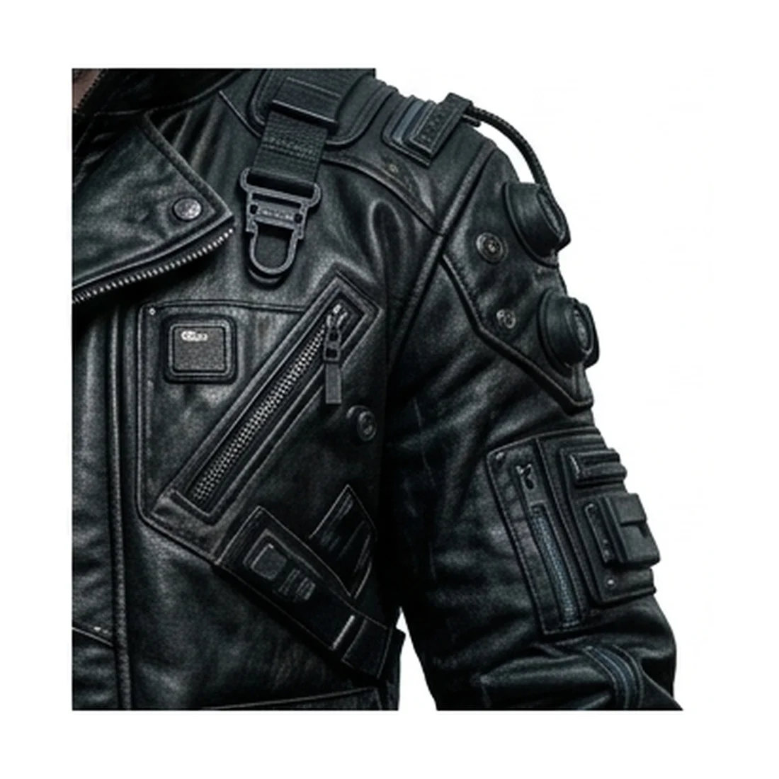 Cyberpunk Black Leather Tactical Jacket - Image 8