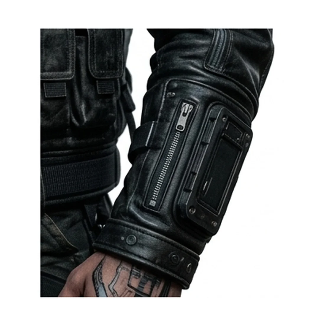 Cyberpunk Black Leather Tactical Jacket - Image 7