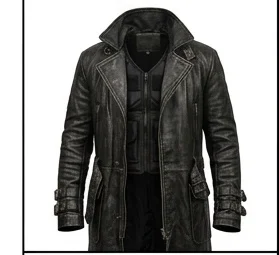 Men's Blade Distressed Black Leather Trench Coat - Image 4