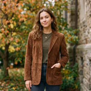 Women's Brown Suede Leather Blazer