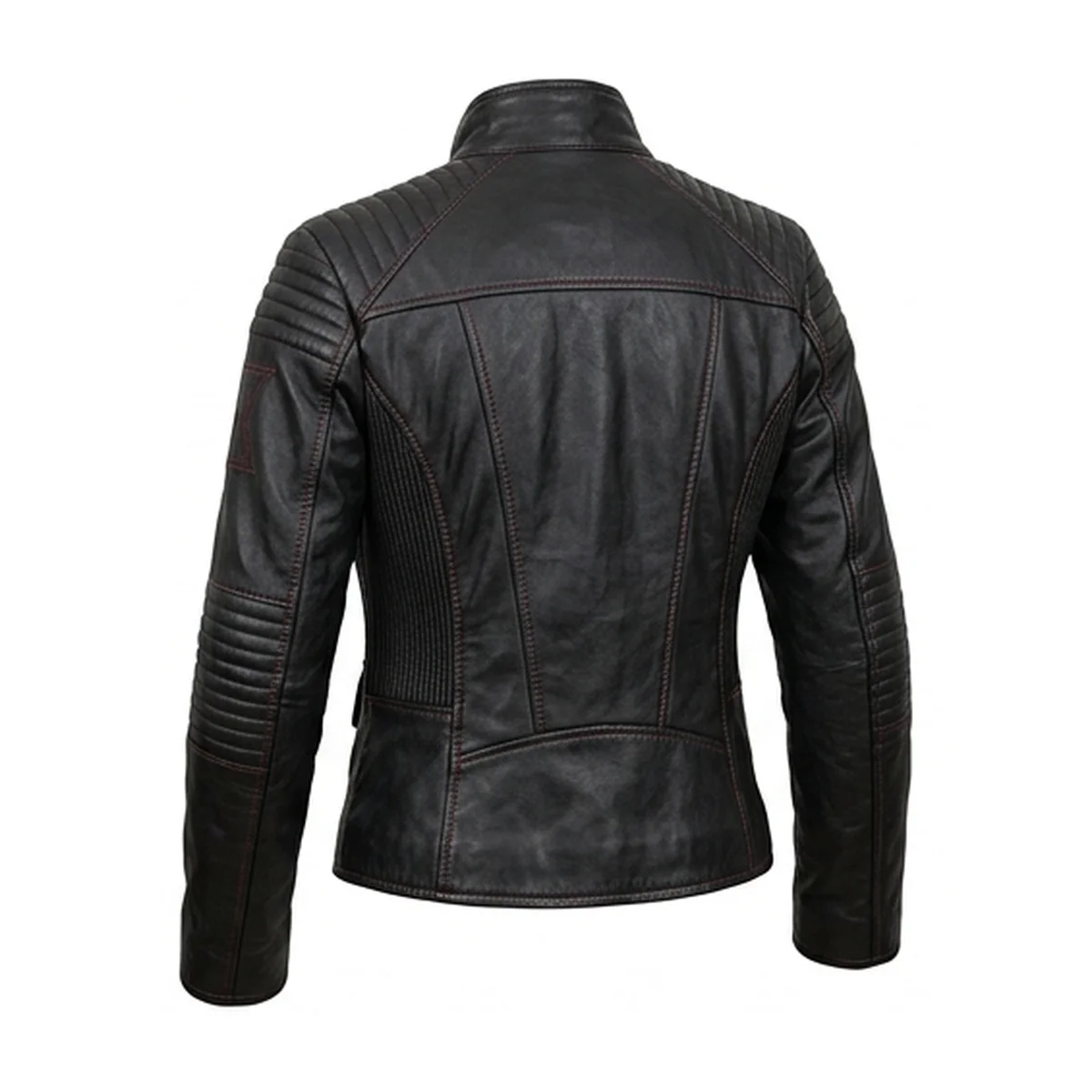 Women's Black & Red Tactical Biker Leather Jacket - Image 3