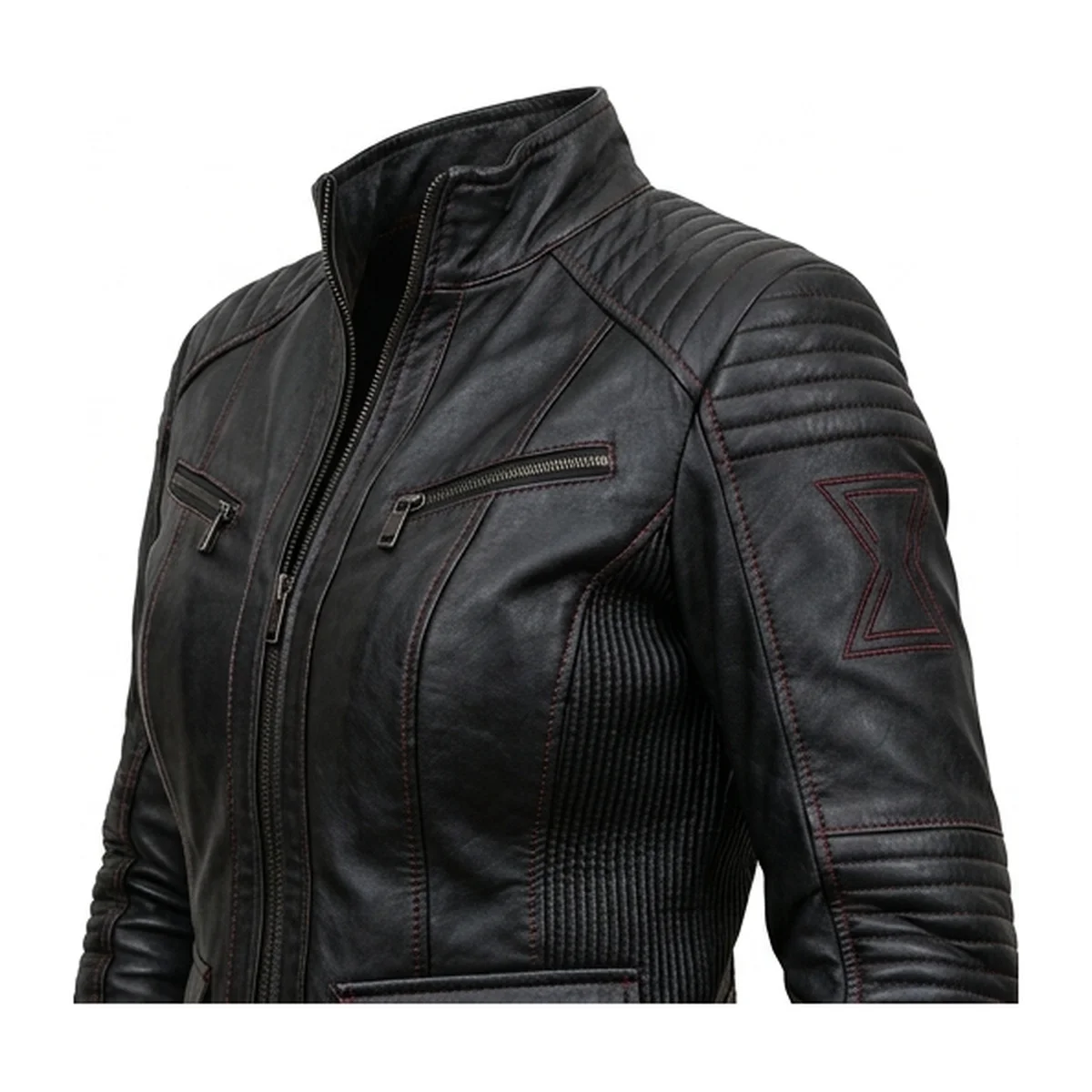 Women's Black & Red Tactical Biker Leather Jacket - Image 5