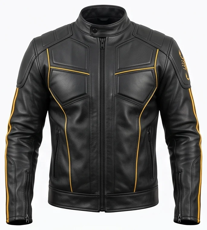 Scorpion Mortal Kombat 2 Inspired Black Leather Motorcycle Jacket - Image 8