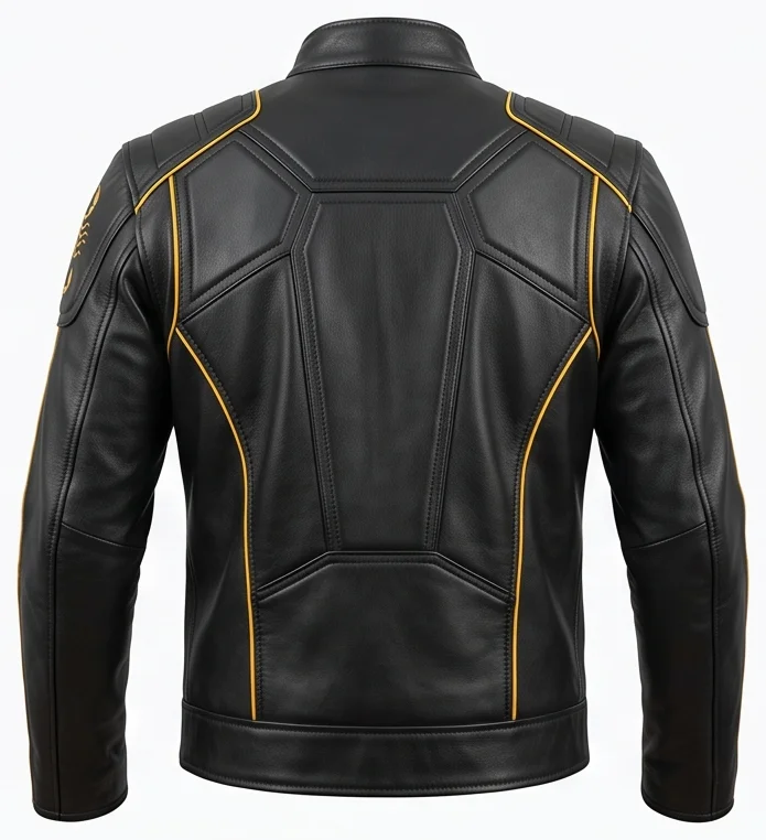 Scorpion Mortal Kombat 2 Inspired Black Leather Motorcycle Jacket - Image 7
