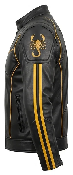 Scorpion Mortal Kombat 2 Inspired Black Leather Motorcycle Jacket - Image 5