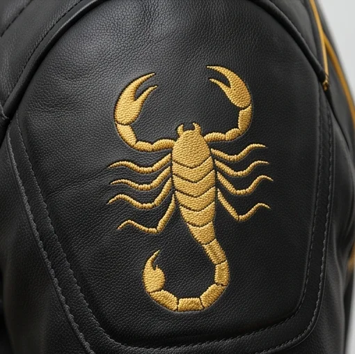 Scorpion Mortal Kombat 2 Inspired Black Leather Motorcycle Jacket - Image 2