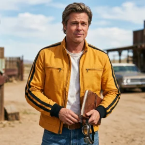 Cliff Booth Inspired Yellow Retro Cotton Racing Jacket