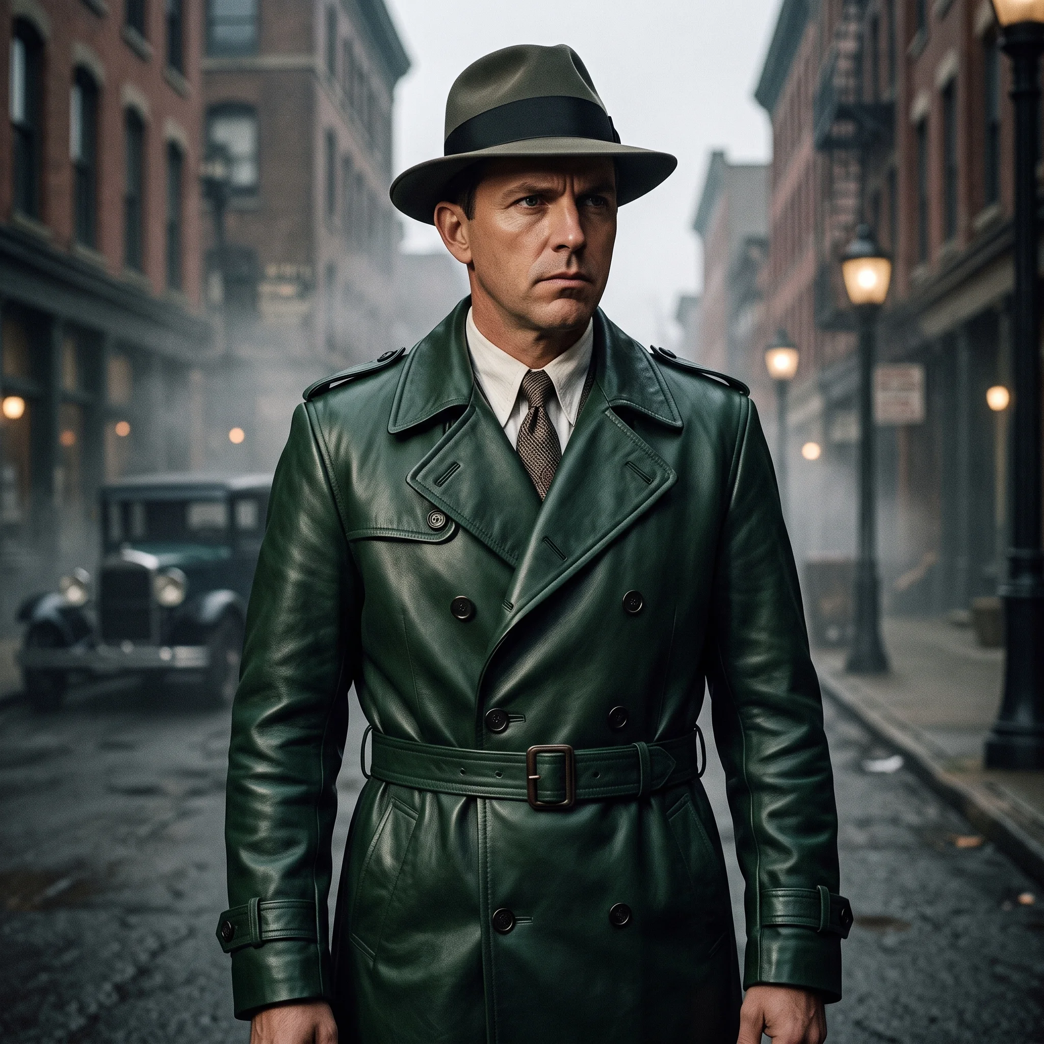 The Untouchables Eliot Ness Inspired Green Leather Trench Coat