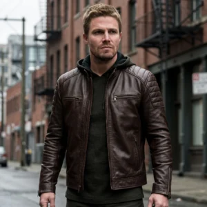 Oliver Queen Green Arrow Inspired Brown Leather Jacket