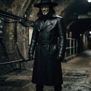 V for Vendetta Inspired Black Leather Trench Coat