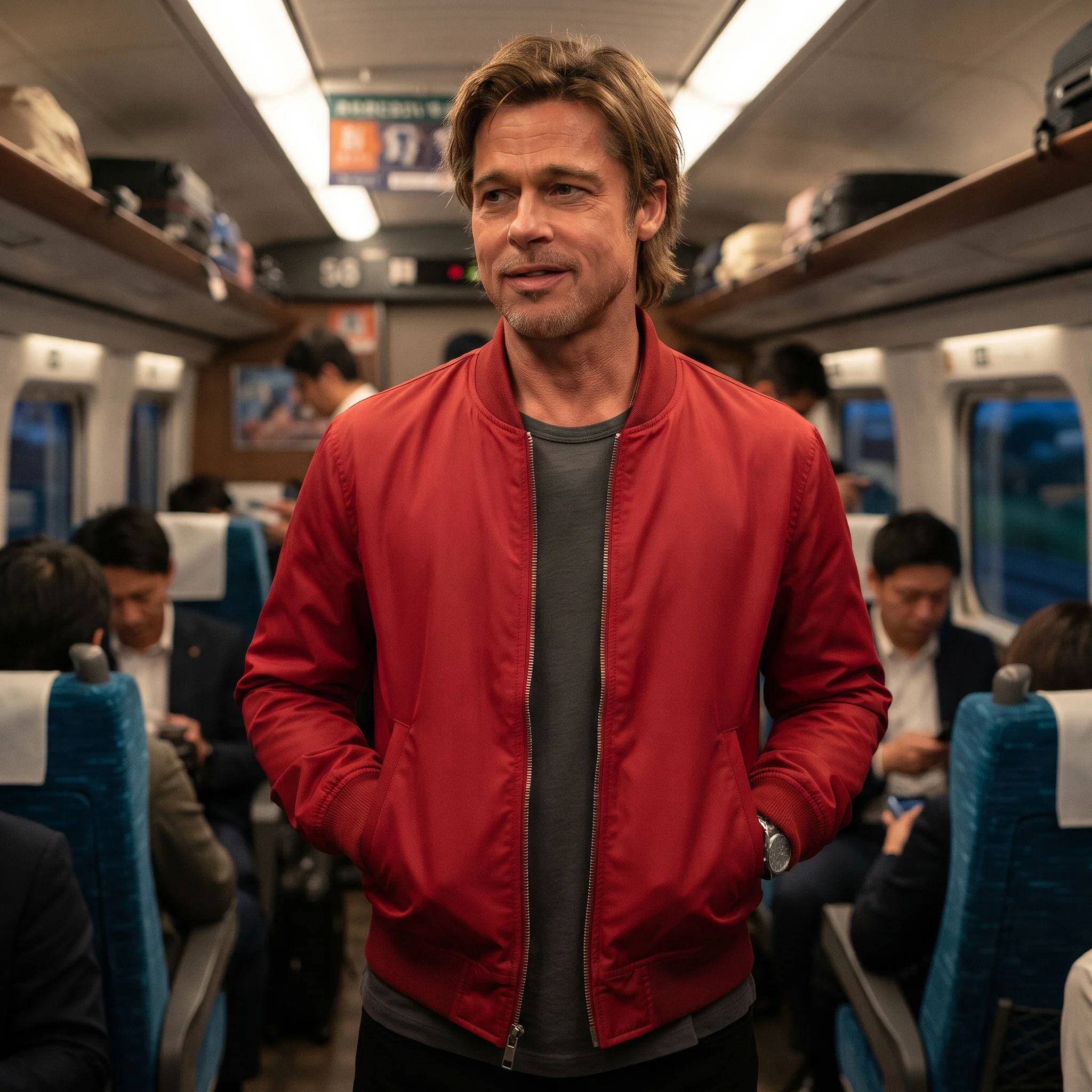 Bullet Train Inspired Ladybug Red Zip-Up Bomber Jacket for Men