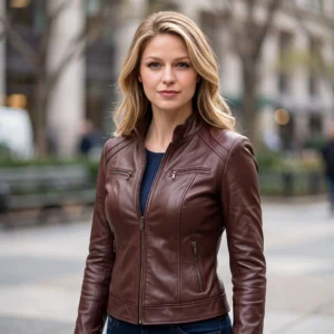 Kara Zor-El 2026 Inspired Women's Brown Cafe Racer Leather Jacket