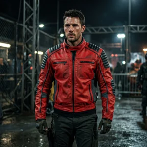 The Running Man 2026 Inspired Red Leather Racing Jacket