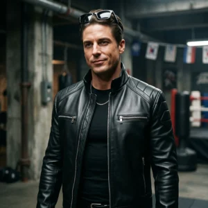 Men's Johnny Cage Inspired Mortal Kombat 2 Black Leather Jacket